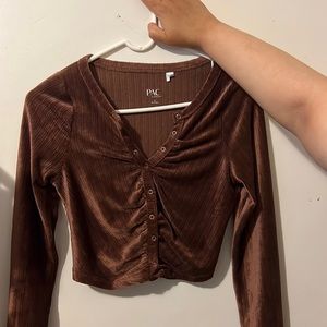 PacSun Brown Cropped Long-sleeve Top